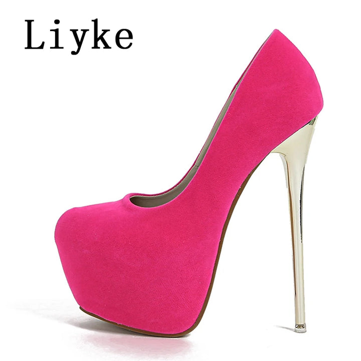 Liyke 2025 Spring Autumn Fashion Platform Pumps Sexy Round Toe Thin High Heels Women's  Wedding Party Nightclub Dress Shoes