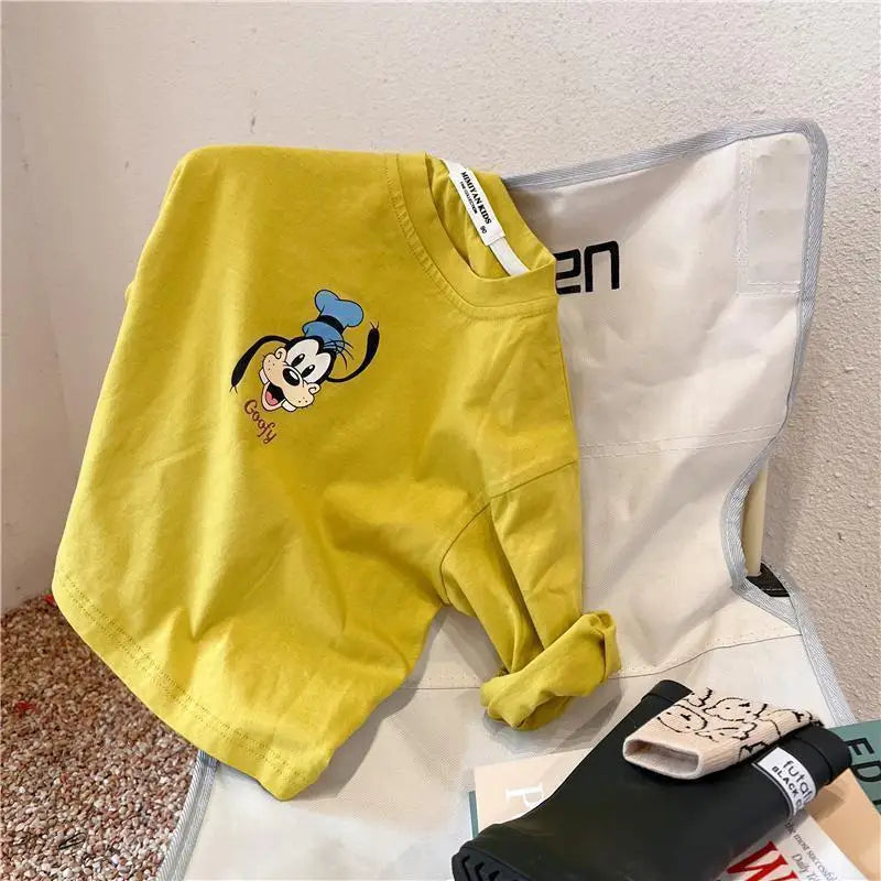 Cartoon Mickey Children's Long Sleeved T-shirt Spring Autumn Fashion Baby Base Shirt Tops Crewneck Loose Kids Blouse Clothes