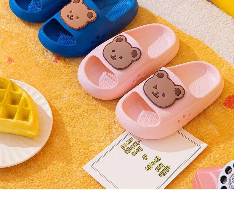 Cartoon Bear Kids Slippers Boys Girls Thick Sole Non-slip Beach Shoes Summer Soft EVA Comfort Flip Flops Indoor Bathroom Slipper