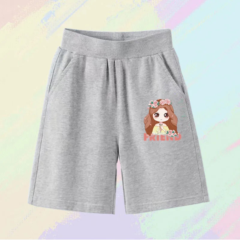 2023 Girls Summer Cat Ear Print Shorts Kids Elastic Waist Beach Short with Pocket Sports Short Pants Kids Cute Clothes 3-14y