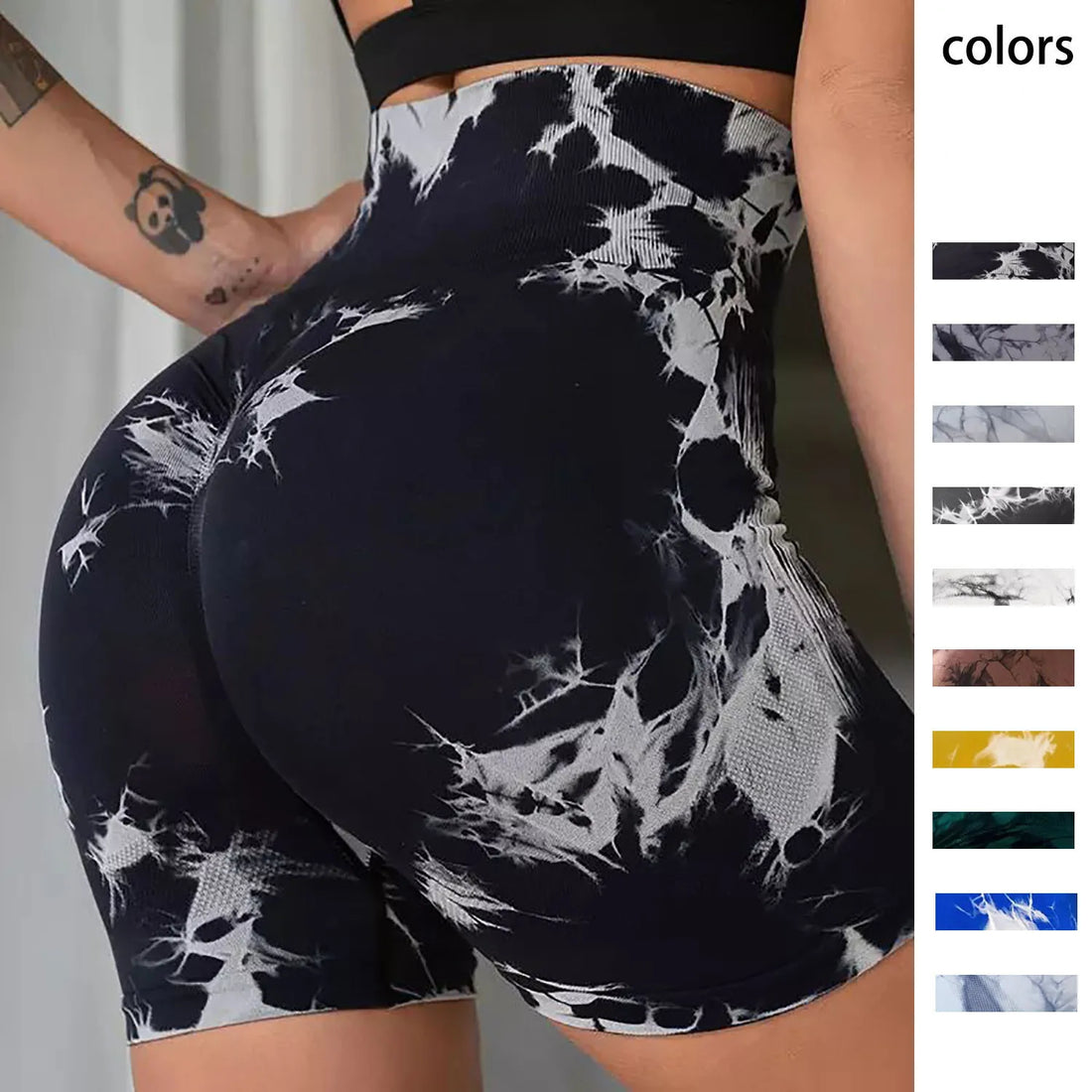 Yoga Shorts Seamless Tie Dye Push Up For Women High Waist quick-dry Fitness Workout Running Summer Cycling Sports Gym Shorts