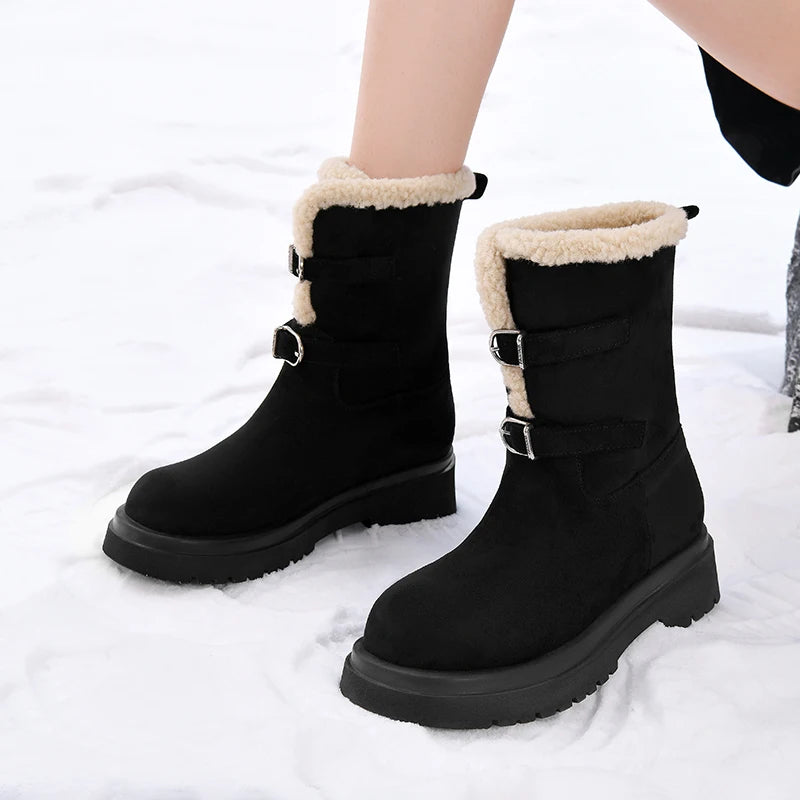 AUTUSPIN 4cm Platform Chunky Snow Boots Women Leisure Novelty Warm Plush Wool Shoes Female Outdoor Thermal Short Booties Woman