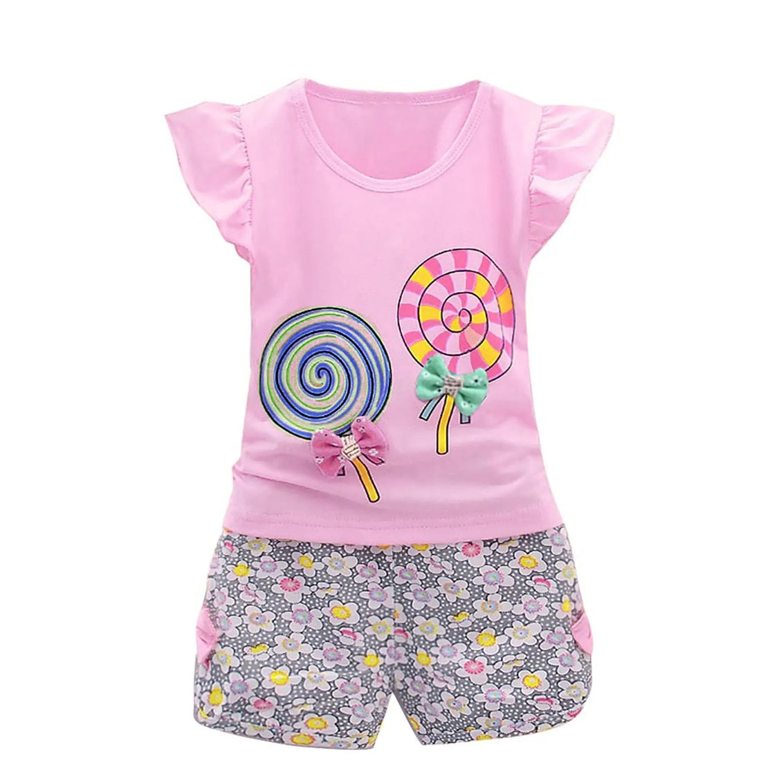 2 Piece Set For Toddler Girl 1~4 Years Children'S Clothing Kids Baby Girls Outfits Lolly T-Shirt Tops+Short Clothes Set 2t 3t 4t