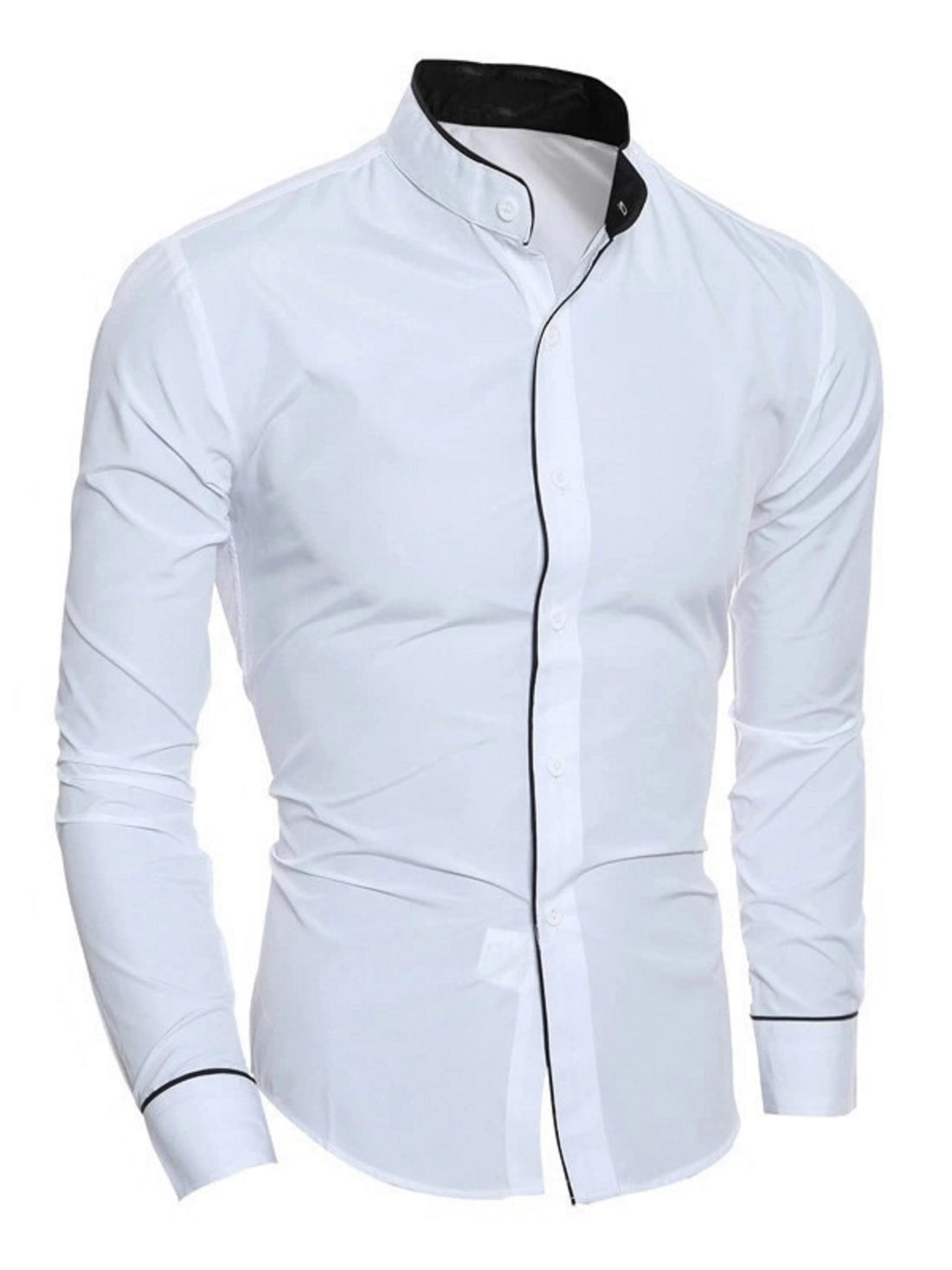 Spring and autumn men's long-sleeved solid color shirt, stand-up collar comfortable button-down fashionable slim shirt