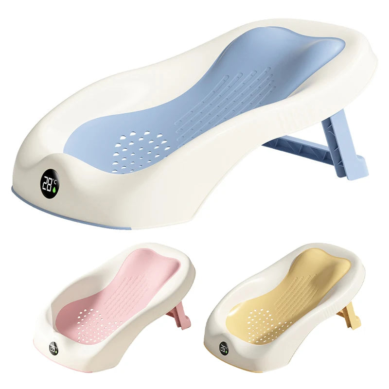 Newborn Baby Shower Rack Real-Time Temperature Bath Bathtub for Babies Non Slip Folding Bath Bed Holder Infants Care Items 2024