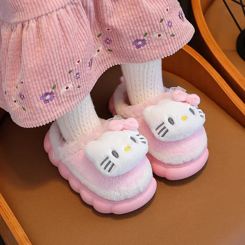 New Winter Cute Cartoon Non-slip Children's Plush Slippers Soft Sole Flip Flops Kids Girls Indoor Mule Warm Home Cotton Shoes