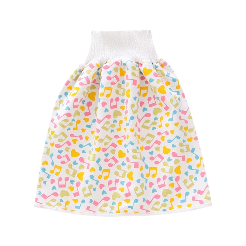 Cotton Diaper Skirt for Kids 0-12Y Waterproof Urine Reusable Pants with Cartoon Pattern Anti-Side Leakage Breathable Diaper