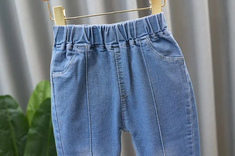 2024 New Autumn Elastic Kids Jeans Girls Cute Leisure Bow Denim Blue Children Flared Pants teenage Girl Clothes Trousers 3-12Y