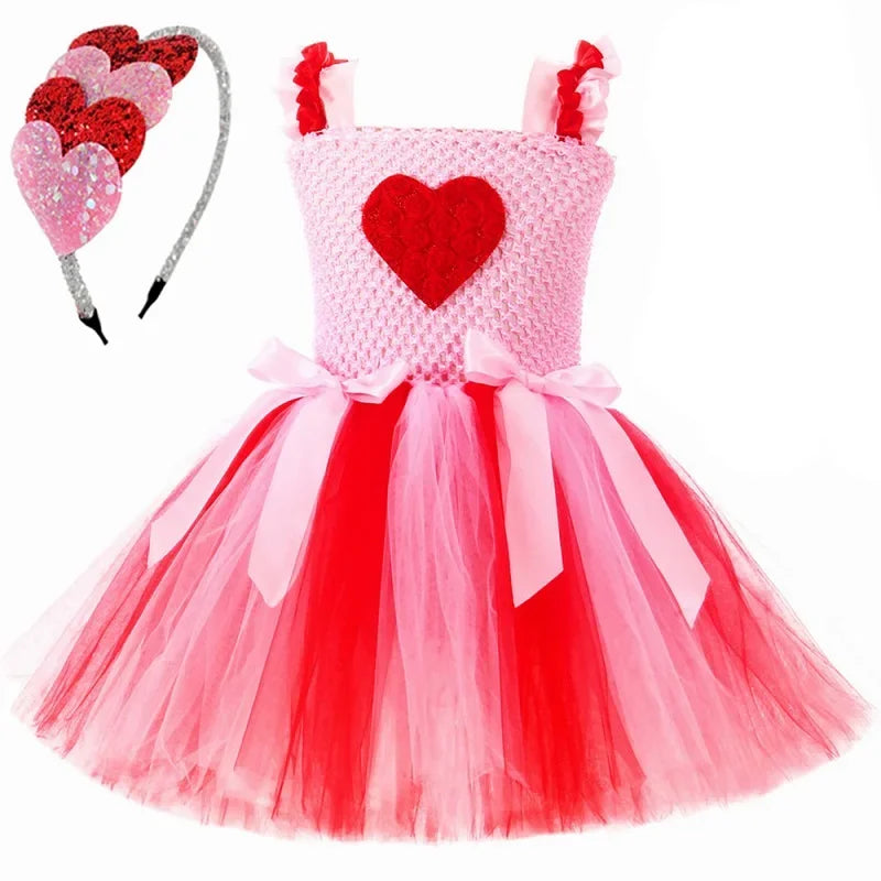 Toddler Baby Girls Valentine’s Day Princess Dress Sweet Love Heart Tutu Dresses Kids Valentines Wedding Birthday Party Costume