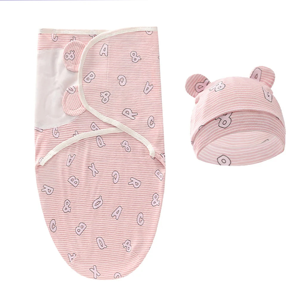 0-3Months Newborn Baby Sleeping Bag With Hat Set Adjustable Baby Swaddle Blanket Summer Thin Breathable Soft Cotton Boys Girls