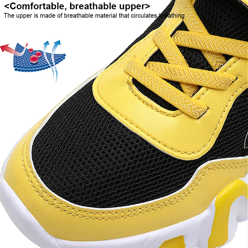 Cartoon Children's Sneakers Kids Fashion Boys Non-slip Casual Shoes Outdoor Breathable Student Walking Running Sneaker Yellow