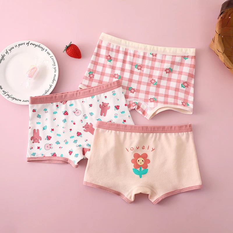 3Pcs/lot Kids Panties 7 Collections Chirdren's Underwear Lovely Girls Briefs Floral Grid Cute Pants Baby Dots Cotton Underpants