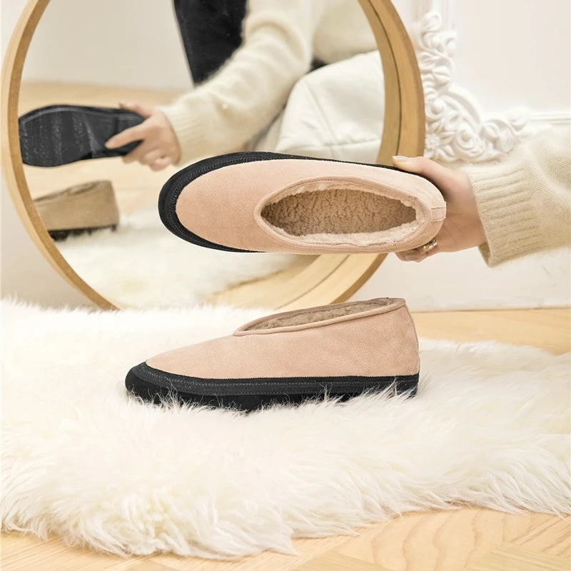 AIYUQI Winter Flat Shoes Women 2024 New Wool Lining Warm Women Snow Shoes Genuine Leather Comfortable Female Winter Ballet Shoes