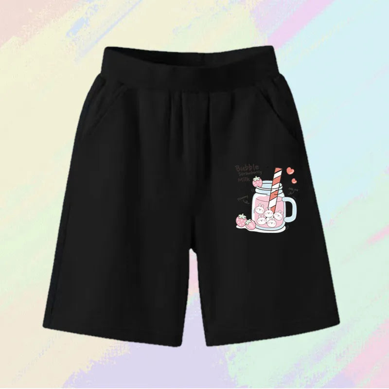 2023 Girls Summer Cat Ear Print Shorts Kids Elastic Waist Beach Short with Pocket Sports Short Pants Kids Cute Clothes 3-14y