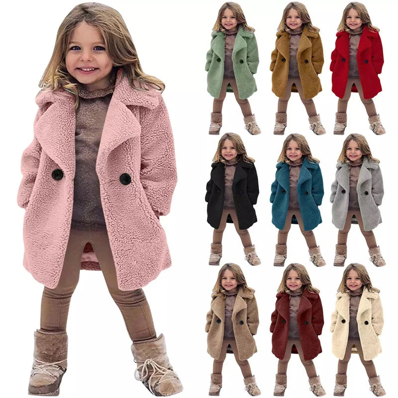 Warm Lamb's Wool Jackets For Girls Boys Winter Fleece Outerwear Autumn Children Fashion Single-Breasted Coats Big Kids Clothes