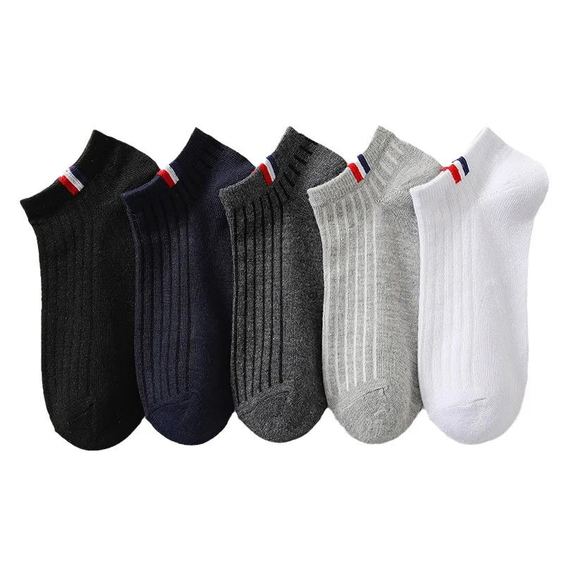 5 Pairs Of Thin Summer Blending Boat Socks Plain Color Mens Casual Socks Breathable Sweat Absorbing Calibration Socks