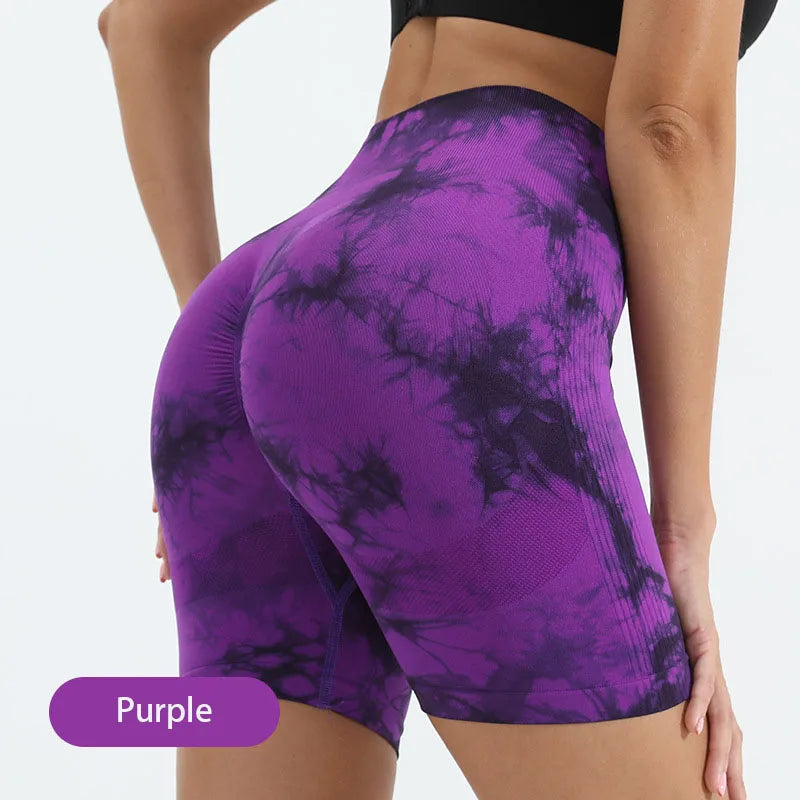 Yoga Shorts Seamless Tie Dye Push Up For Women High Waist quick-dry Fitness Workout Running Summer Cycling Sports Gym Shorts