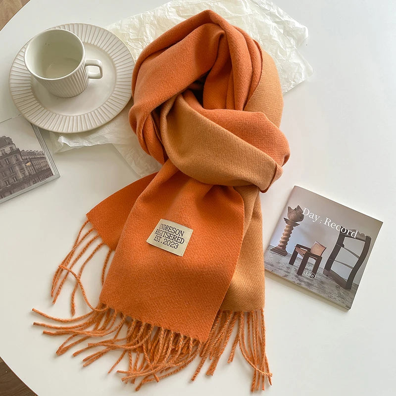 2025 New Fashion Cashmere Scarf Warm Winter for Women Korean Style Knitted Solid Color Double Sided Wraps Neckerchief