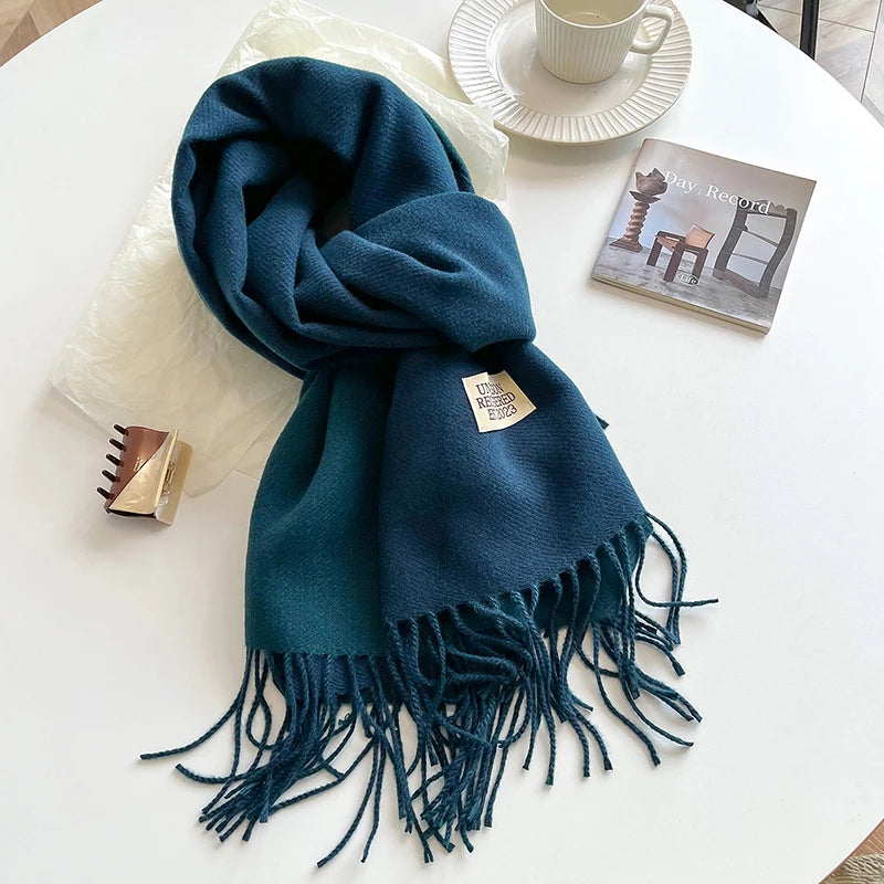 2025 New Fashion Cashmere Scarf Warm Winter for Women Korean Style Knitted Solid Color Double Sided Wraps Neckerchief