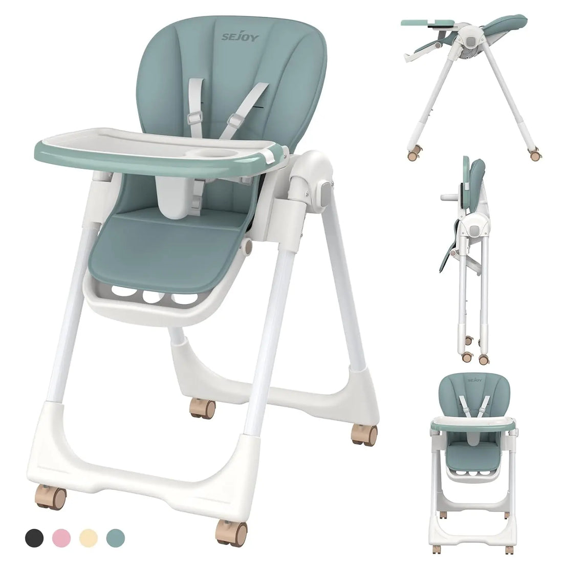 SEJOY Baby High Chair Ajustable Backrest And Pedals Design, Sturdy Metal Material, Foldable Multifunctional Baby Dining Chair