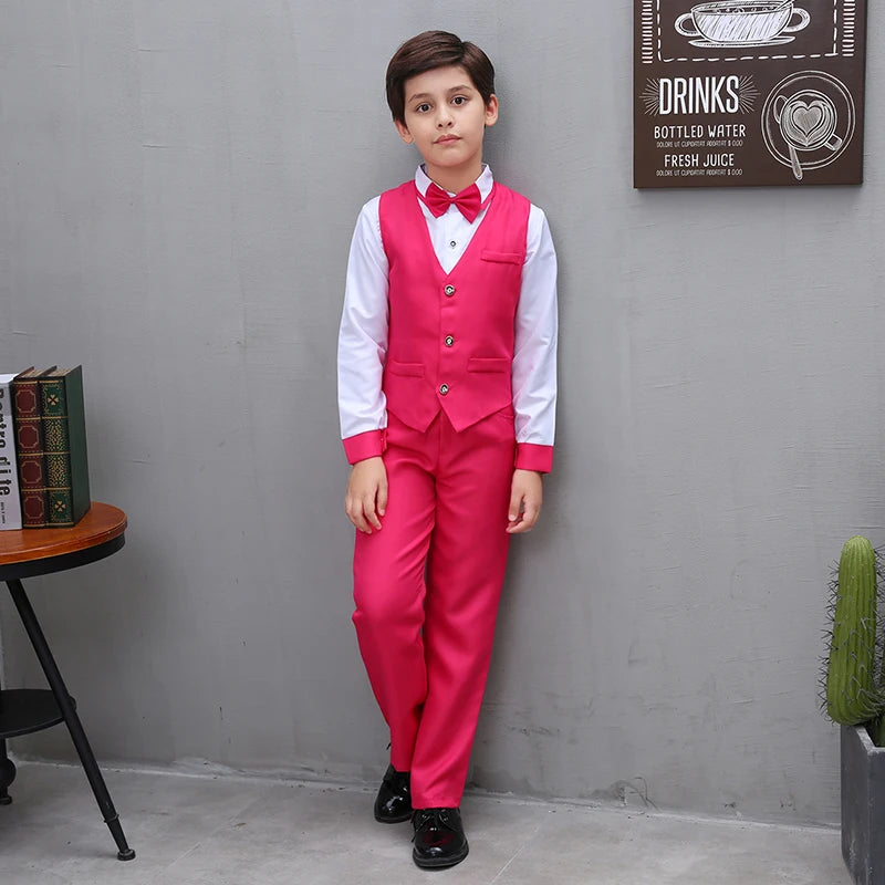 LOLANTA 4Pcs Kids Boys Formal Vest Suits Child Clothes Sets Wedding Piano Performance Outfits 3-12 Years