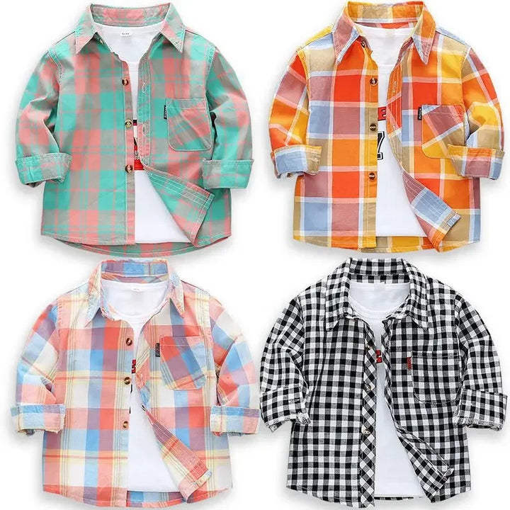 2023 Spring Baby Boys Shirts Kids Cotton Clothes Children Long Sleeve Plaid Shirt Autumn Toddler Girls Casual Shirts Tops 2-11Y