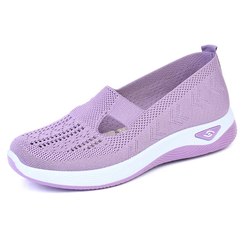 Women's New Summer Shoes Mesh Breathable Sneakers Light Slip on Flat Platform Casual Shoes Ladies Anti-slip Walking Woven Shoes