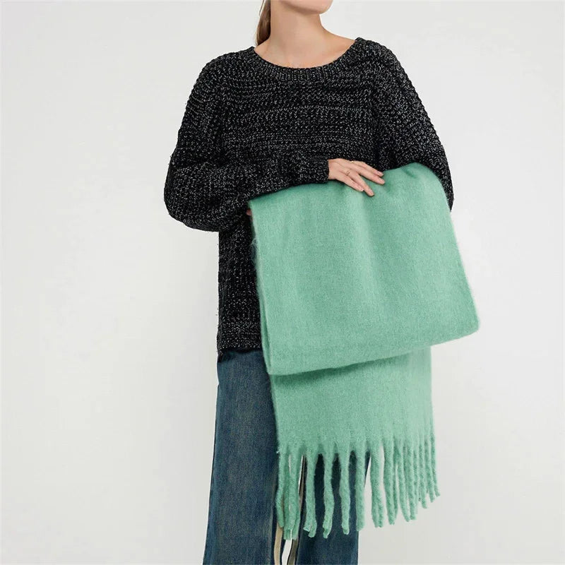 230*37cm Winter Scarf Women Luxury   Scarf Thickened Warm Shawl Classic Tassels Fluffy Scarf Solid Color Soft Shawl