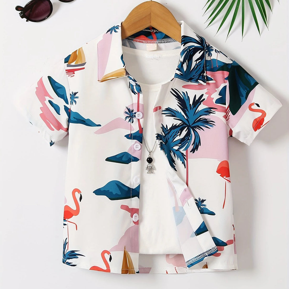 Casual Shirt Boy Beach Tropical Leaves and Coconut Tree Print Shirt Top Boys Creative Short Sleeve Shirt Lapel Tops Boys Clothes