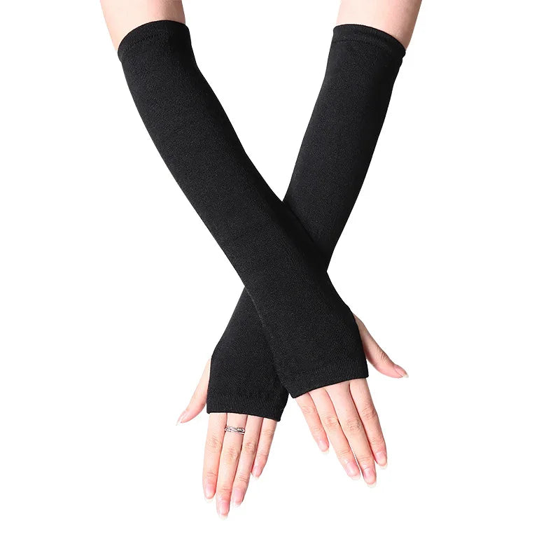 Y2K Fashion Women Girls Striped Elbow Gloves Warmer Knitted Long Fingerless Gloves