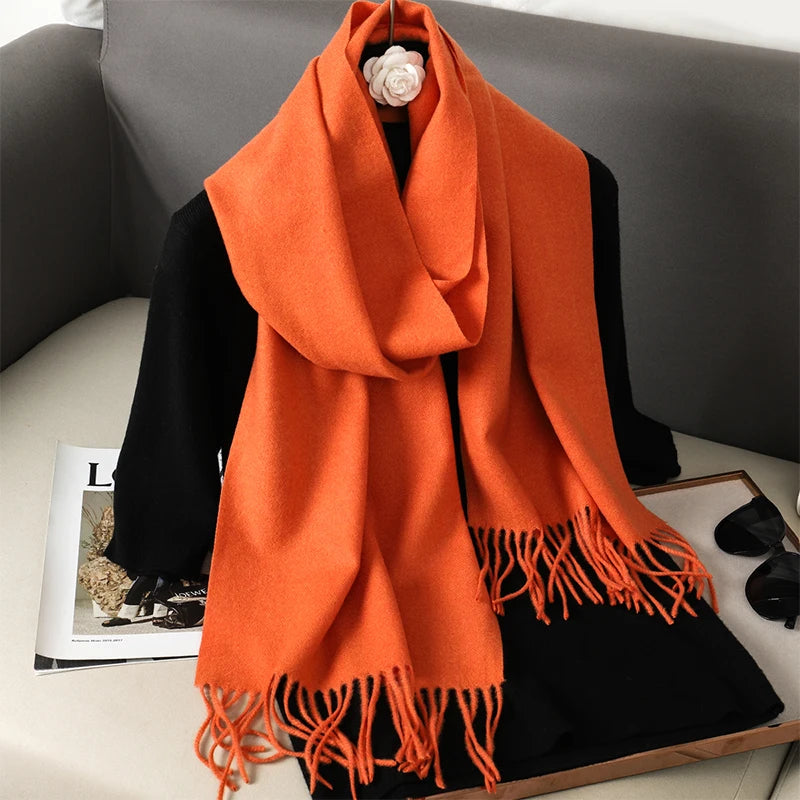 New 62 Color Winter Scarf For Women Long Warm Cashmere Scarves Hijab Solid Lady Shawl Wrap Female Pashmina Bandana Head Scarfs