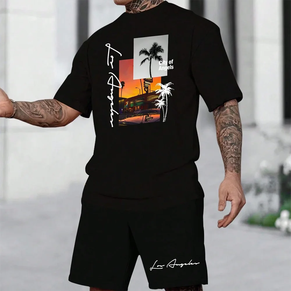 Hawaiian Set European And American Trendy Beach Short Sleeved Shirt Men S Dopamine Beach Casual Shorts Set Soft And Comfortable