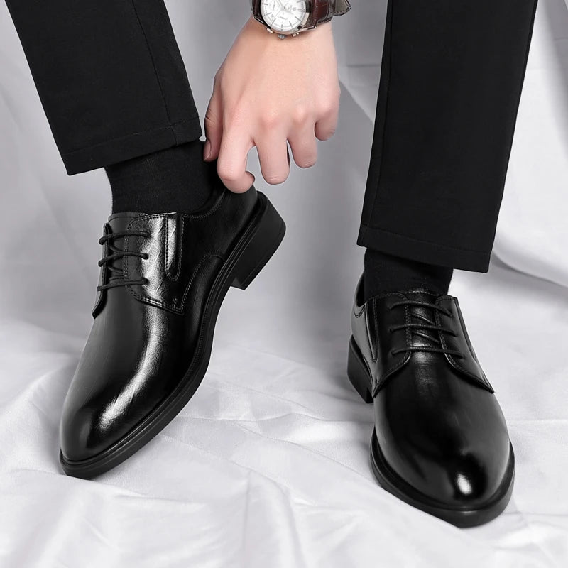 3/6/8 CM Elevator Shoes Men Dress Shoes Black Soft Leather Men Heighten Formal Shoes Casual Business Men Oxfords Suit Shoes