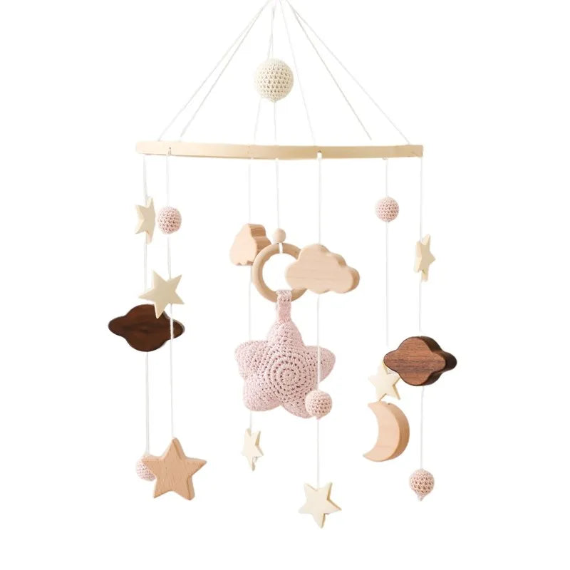 Baby Wooden Bed Bell Mobile Hanging Rattle Toys Teddy Velvet Bear Rabbit Doll Toy Newborn Music Hanger Crib Mobile Bracket Gifts