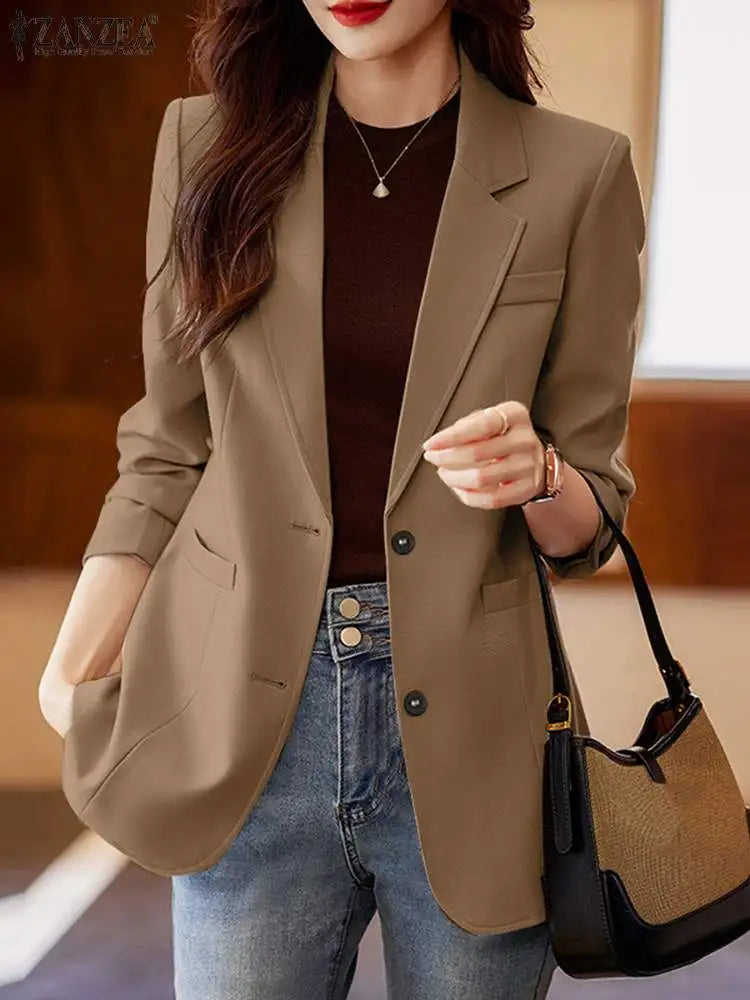 ZANZEA Women Elegant Laple Neck Long Sleeve Blazer Autumn Casual Solid Office Wear Suits Fashion Party Coats OL Work Jackets