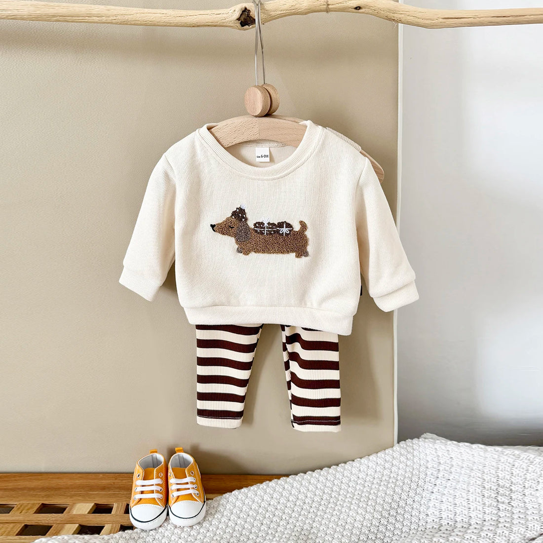 New Kids Baby Girl Clothing 2Pcs Winter Autumn Long-Sleeved Cute Puppy Top+Pants Infant Suit Baby Boy Outfits Warm Wear 0-3Years