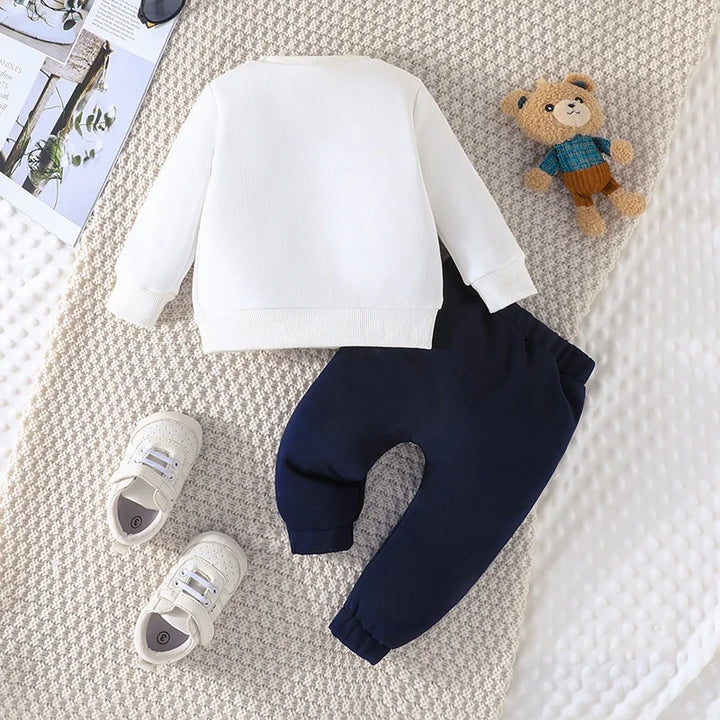 Terno For Kid 3-24Months Casual Cartoon Bear Long Sleeve tee and Navy Pants Outfit Toddler Infant Clothing Set Kids Wear