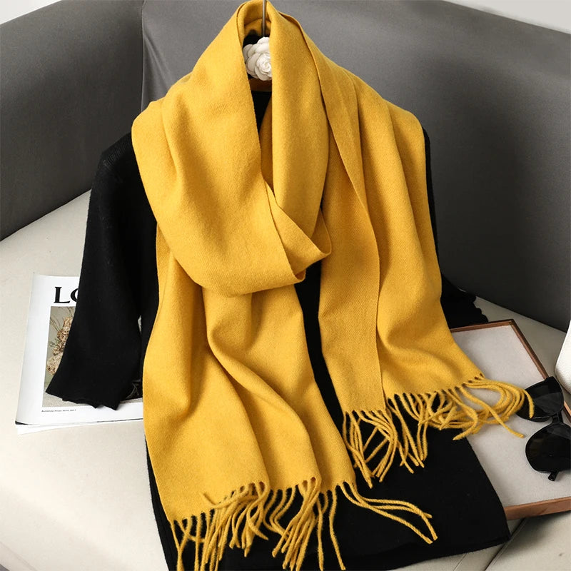 New 62 Color Winter Scarf For Women Long Warm Cashmere Scarves Hijab Solid Lady Shawl Wrap Female Pashmina Bandana Head Scarfs