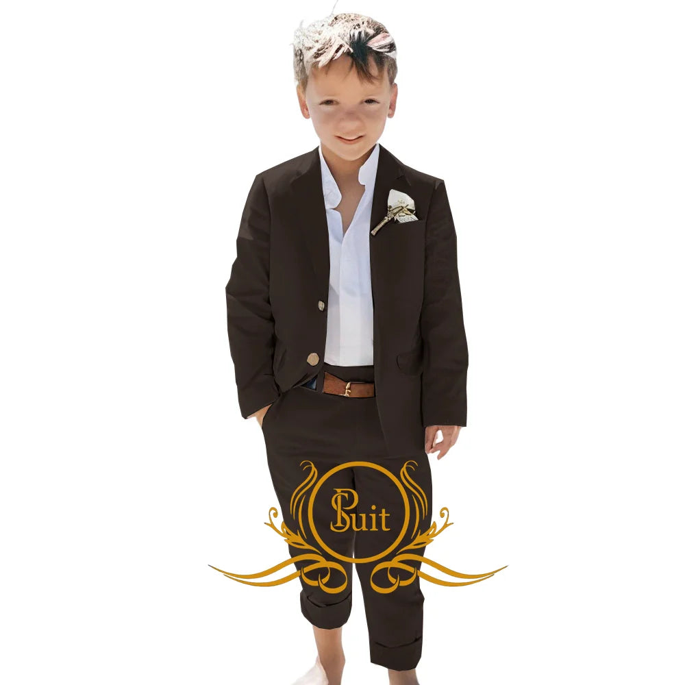 Solid Color Linen Suit Summer Beach Wedding Boy Suit Jacket Pants 2 Pieces Set Kids Linen Suit