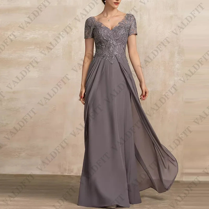 Customized Long Sheath Chiffon Mother of the Bride Dresses Cap Sleeves V Neckline Wedding Party Dress Vestido Invitada Boda 2022