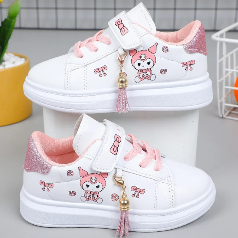 Sanrio Girls's Fashion Sneakers Kid's Anti-skid Casual Shoes Cartoon Anime Kuromi Thick Soles Shoes Children's Board Shoes