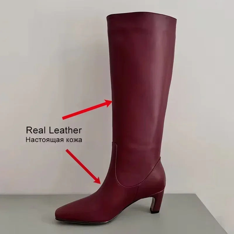 JOZHAMTA Size 34-43 Women Knee Boots Real Leather Wide Calf Fall Winter Shoes 2025 Kitten High Heels Long Tall Boot Casual Dress