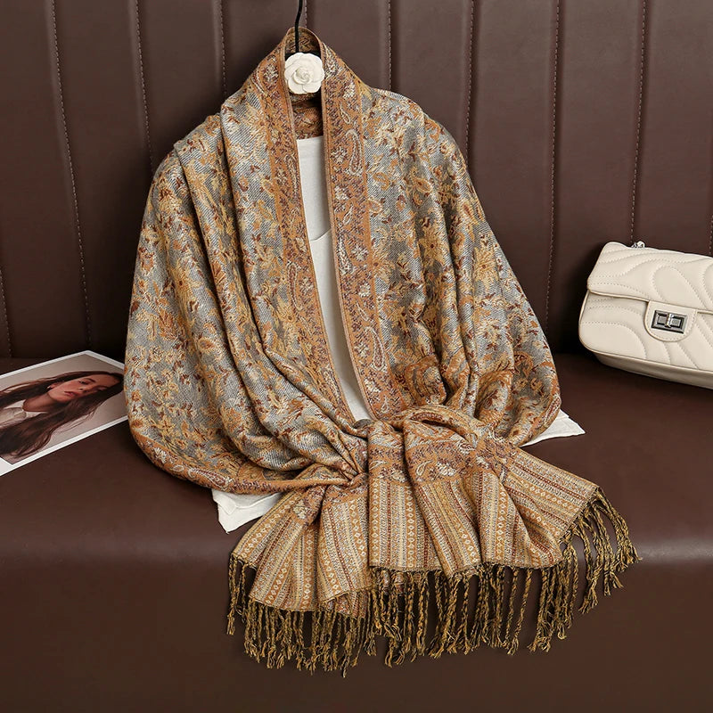 Tassel Blanket Design Thick Pashmina New Winter Warm Shawl Wrap Cashmere Scarf Women Neckerchief Poncho Stoles 2025