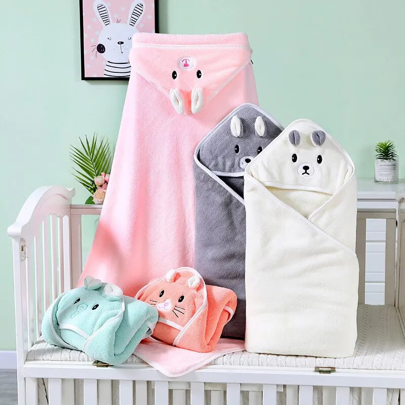 Baby Bath Towel Soft Warm Sleeping Swaddle Wrap for Girl Boy Coral Fleece Newborn Blanket Toddler Hooded Baby Stuff Bathrobe