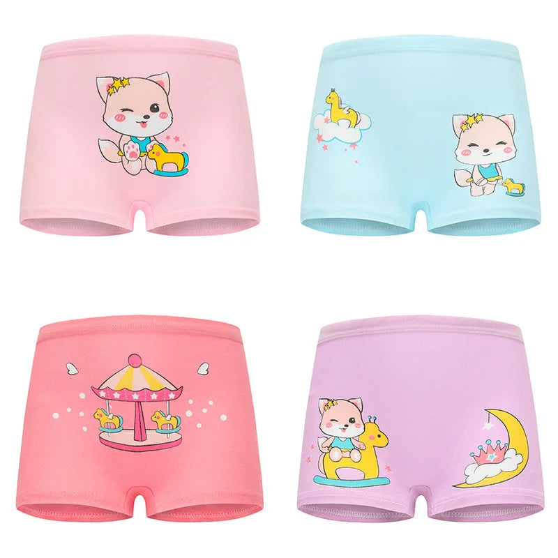 4 Pieces/lot Design Children's Girls Panties Cotton Soft Pretty Cartoon Unicorn Child Underwear for Girls Kids Boxer Breathable