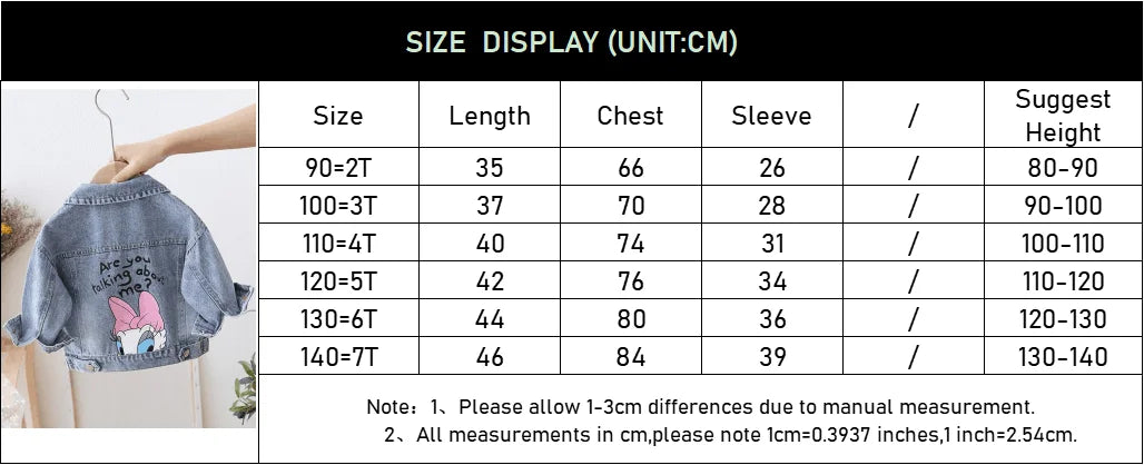 Cartoon Daisy Denim Jacket For Girls Coat Spring Autumn Children Outerwear Kids Casual Jackets Costume 2-7 Years