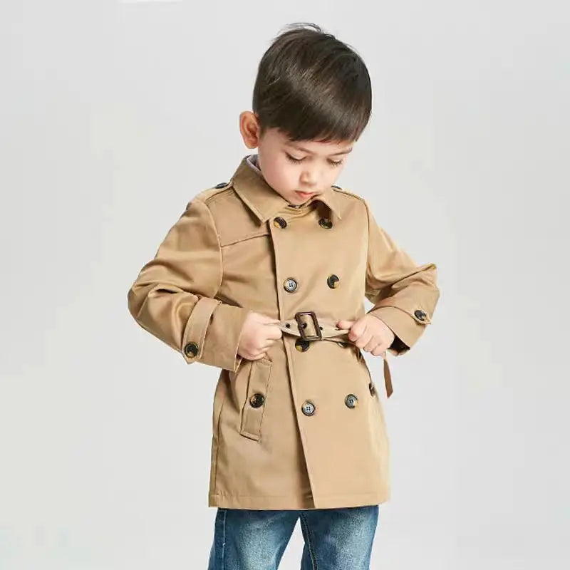 Spring Autumn Children Parka Trench Coats For Boy Fashion Kids Windbreaker Boy Jacket Waistband Teenager 12 Years Boy Outerwear