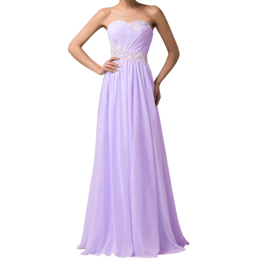 A Line Chiffon Beading Applique Pleat Strapless Elegant Bridesmaid Dresses Evening Wedding Party Formal Prom Lace Up Back