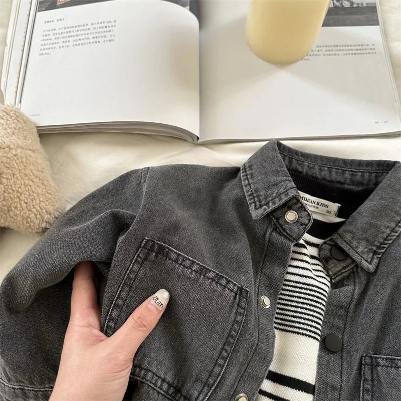 Fashion Baby Girl Boy Jean Shirt Jacket Infant Toddler Kid Denim Blouses Long Sleeve Spring Autumn Outfit Baby Clothes 1-10Y