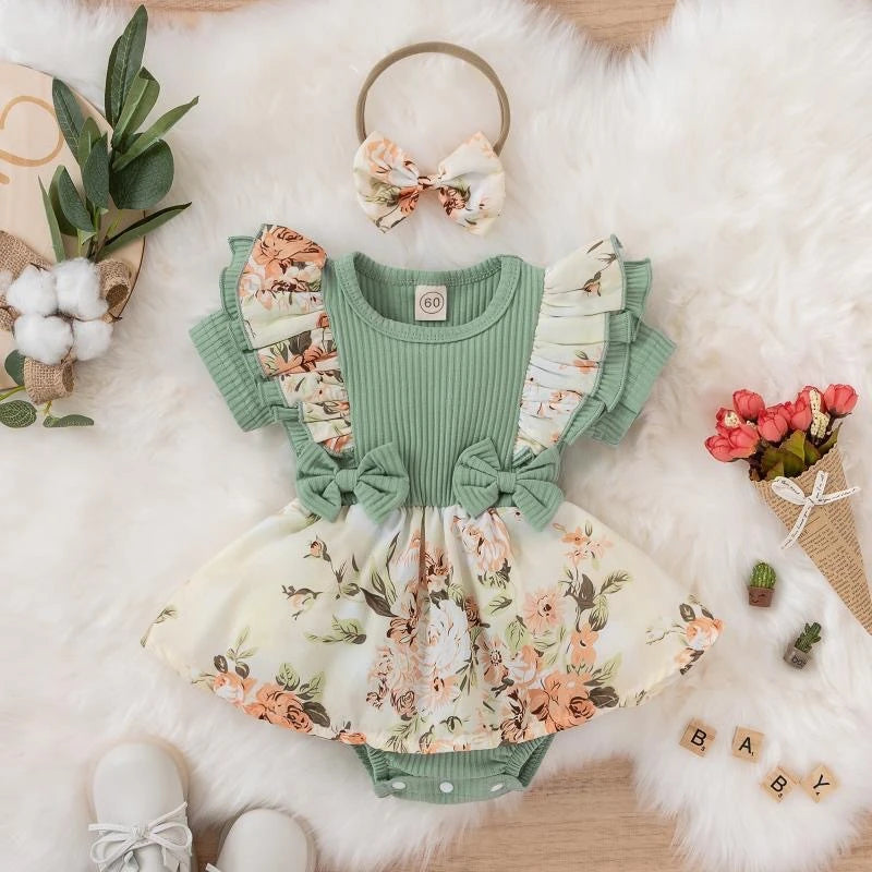 Kids Dress For 0-18 Months Cotton Ruffle Sleeve Cute Butterfly Floral Summer Princess Formal Dresses Newborn Baby Girl Clothes